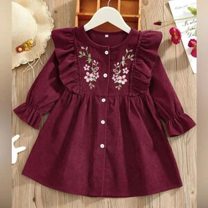 SHEIN Kids EVRYDAY Young Girl Floral Embroidered Ruffle Smock Dress